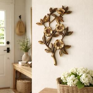 Vtg Syroco Gold Dogwood Branch Wall Plaque MCM Hollywood Regency 20"H PAIR